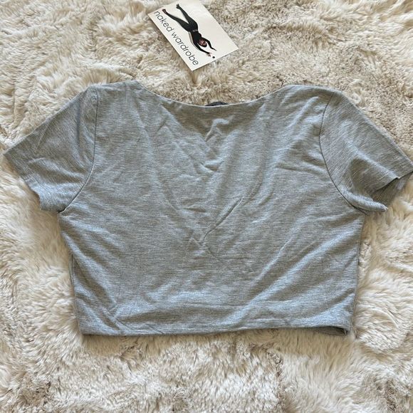 Naked Wardrobe Scoop Neck Crop Top in Heather Gray Size M - Picture 6 of 6